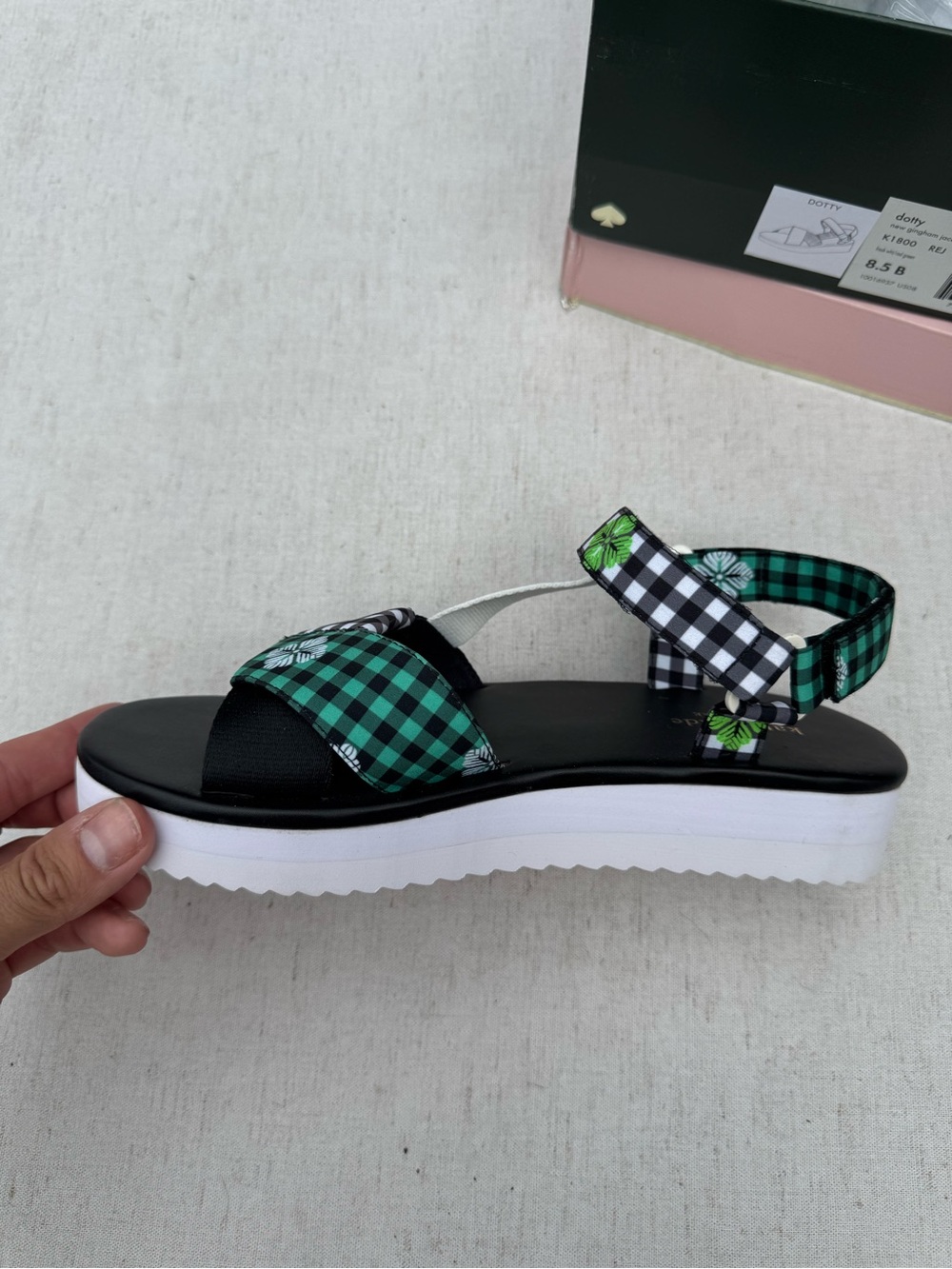 NEW Kate Spade dotty new gingham jacquard sandals - Picture 3 of 10